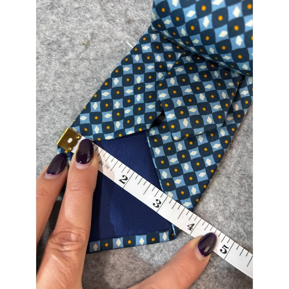 Drake's for Barneys New York Silk Tie Blue Geometric Medallion Hand Made England